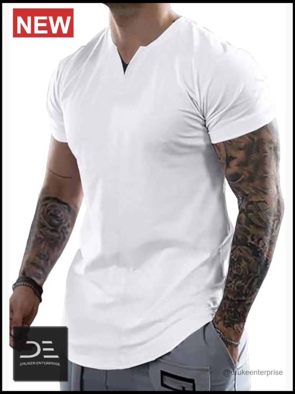 Mens Henley Shirt Short Sleeve Summer Cotton V-Neck Tee Slim Fit